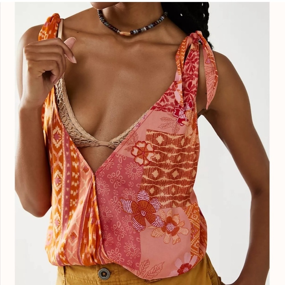 SOLD Free People Tied To You Tank Top Lemonade Combo Pink Orange - Picture 6 of 16